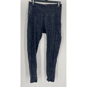 The Gym People Womens Black Leopard Print Leggings HIgh Waist Pockets Medium New